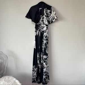 Fred Segal ITSOLA Black And White Silk Floral Cape Dress - Size S